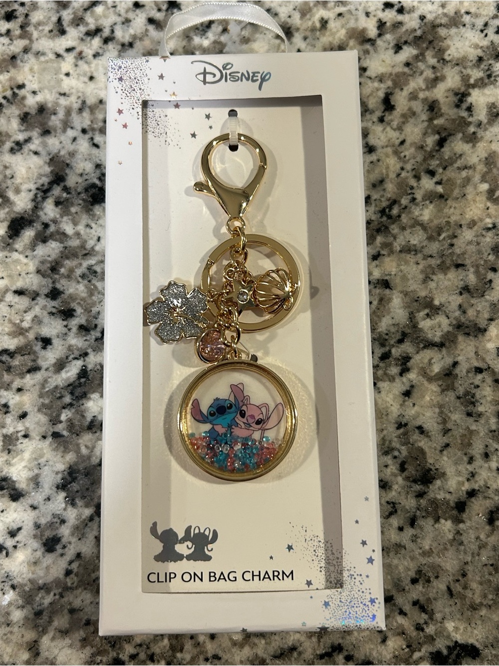 Disney Gold-Tone Stitch & Angel Sequin Shaker Keychain - Blue/Pink